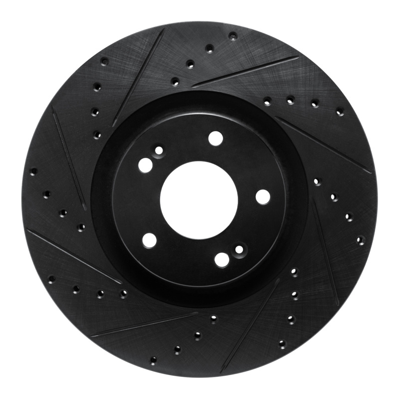Hyundai Santa Fe Brake Rotor (1) - Front Left - R1 Concepts - Drilled & Slotted - Black - `21-`25